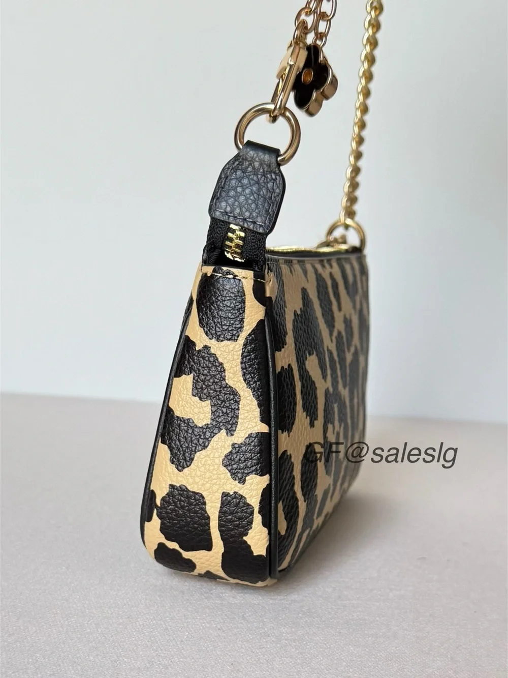 NWT Coach Nolita 19 Wristlet Small Bag Leopard Print Gold/Black Tan + extender